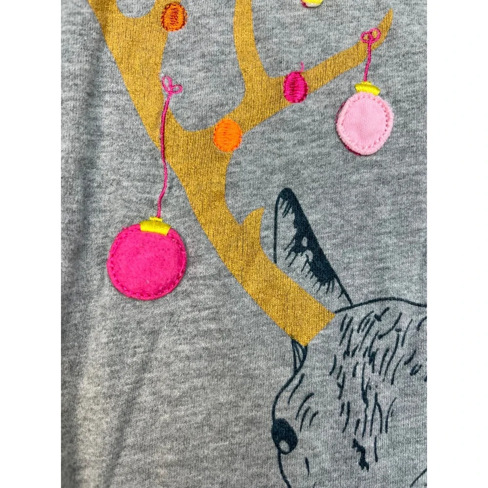 Mini Boden‎ Grey Reindeer Embroidered Ornaments Christmas Sweatshirt Kid's 4-5Y